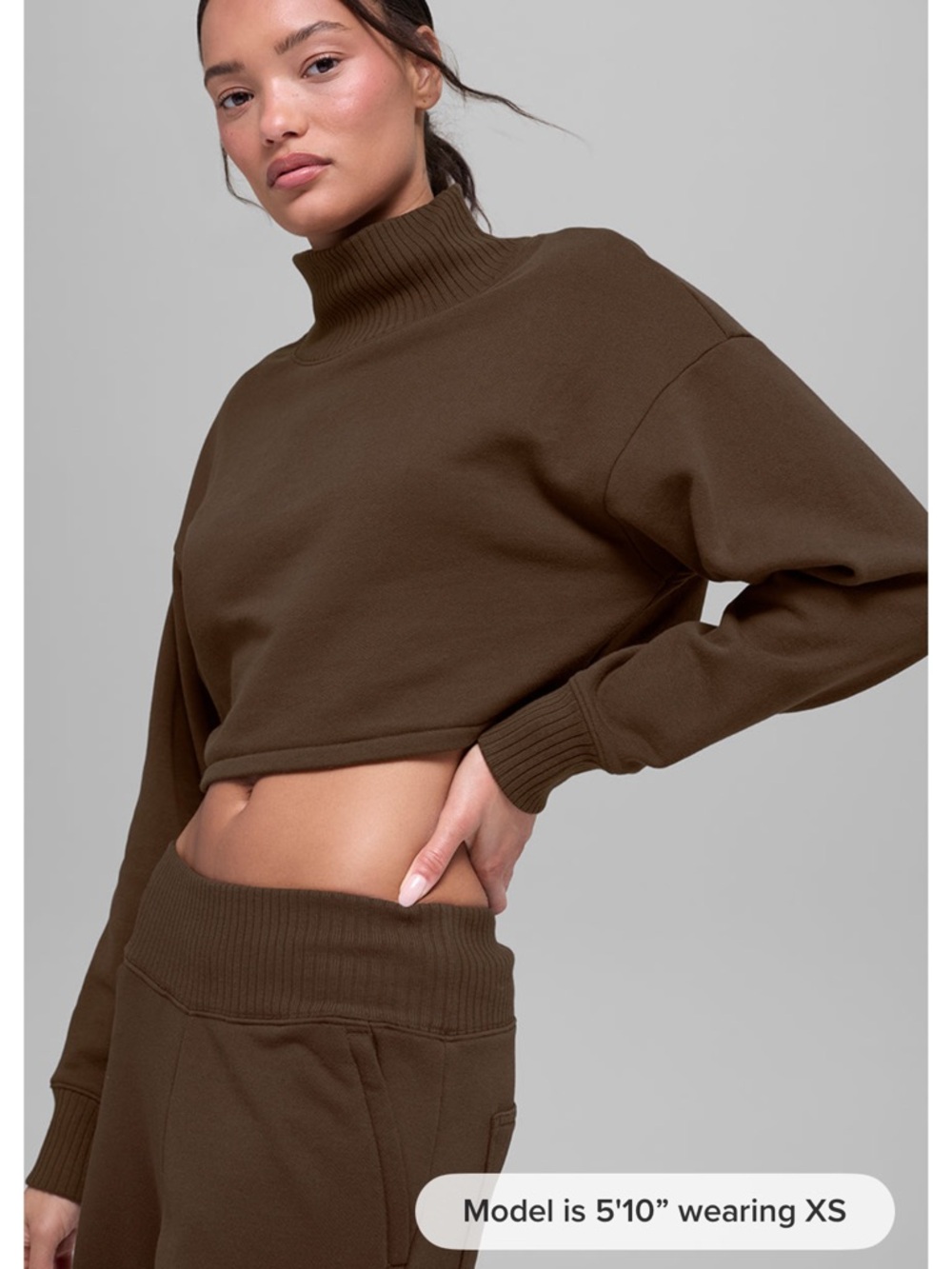 ALO Yoga Cropped Turtleneck Sweater — Chocolate Brown